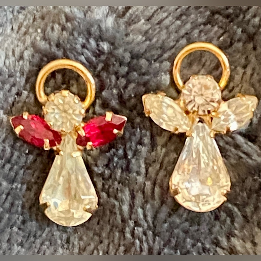 Guardian Angel Gold Tone and Crustal Pins Birthstones for July and April